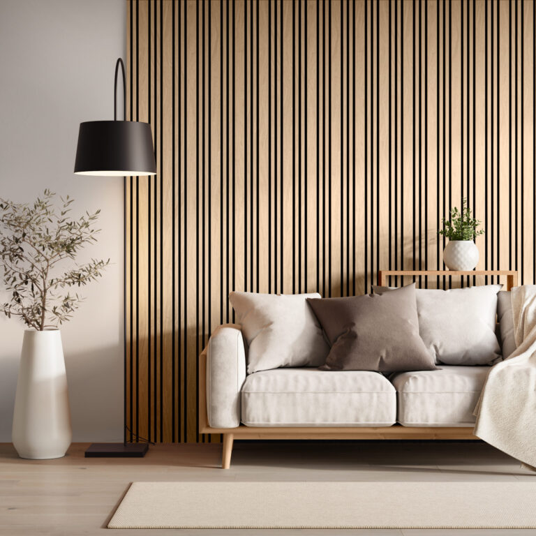 Trepanel Design Multi-Width Oak Acoustic Wall Panels from www.wallsandfloors.co.uk